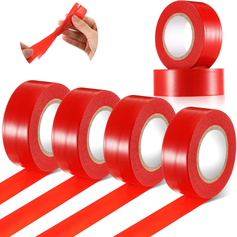 Chinco 6 Pieces Flourescent Flagging Tape Neon Ribbon Multipurpose Plastic Ribbon 30m x 6 Rolls Non Adhesive Tree Marking for Boundaries and Hazardous Areas Workplace(Fluorescent Red, 1 Inch)