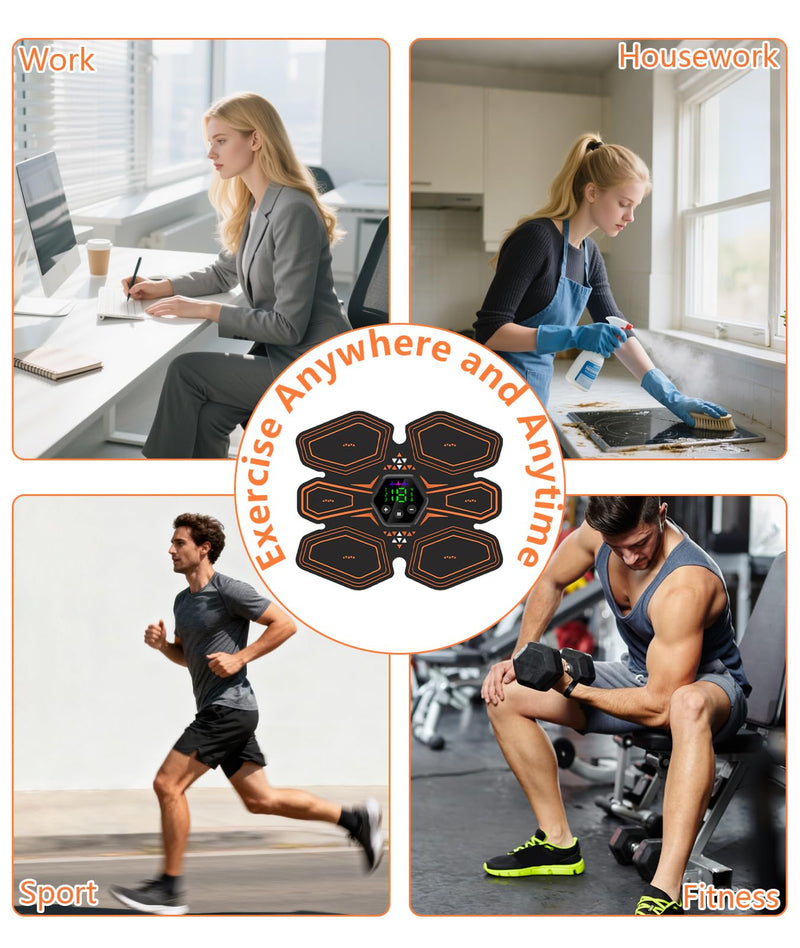 Professional Ab Stimulator Belt - 4 Pcs Portable Muscle Toner for Abdomen, Waist & Core Workout, Rechargeable Electric Massager with 4 Controllers and 1 Usb Charging Cable for Leg, Arm & Hip Fitness