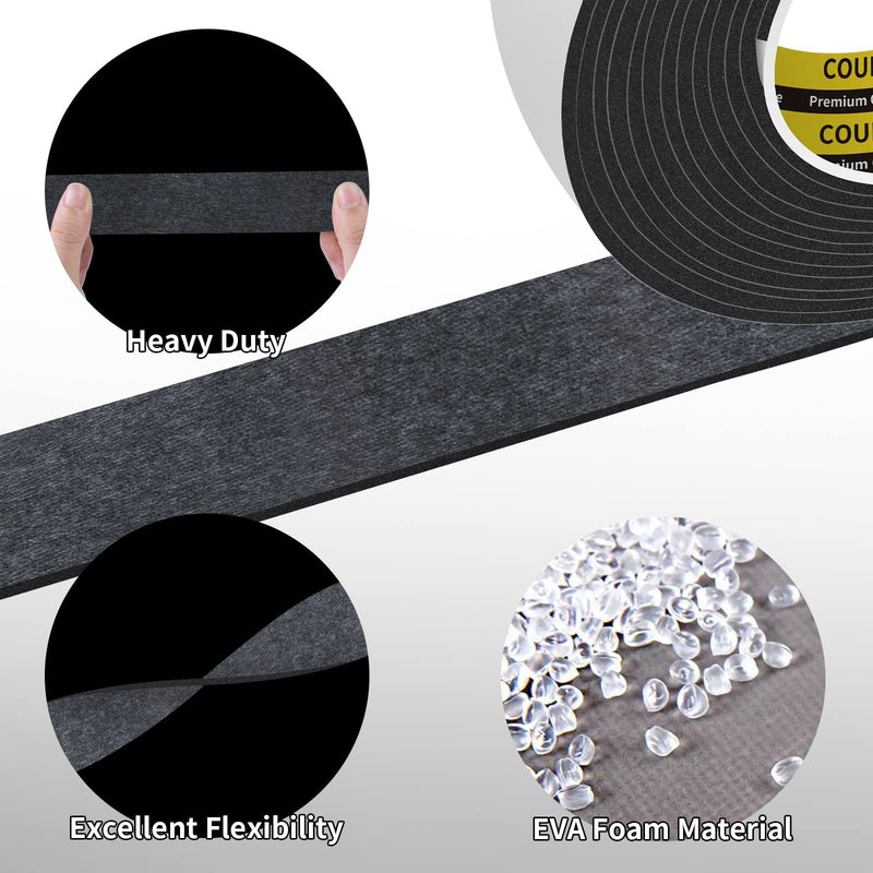 Single-Sided Adhesive EVA Foam Tape 2 Pack 1.2in x 16.4FT,Black Foam Weather Stripping,Door Seal & Window Insulation Tape,Waterproof Sound Proof Seal Strip for Doors,Garage Door/Gap Sealing 2 Pack 1.2inX16.4FT Black
