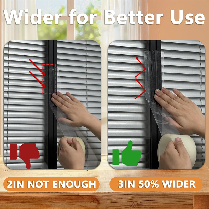 SWRT 3”x 60 YD 8 Mil Heavy Duty Transparent Window Weather Sealing Tape, No Residue Window Insulation for Winter, Preventing Cold Air Loss in Summer Door and Window Seal Kit 3''× 60 YD