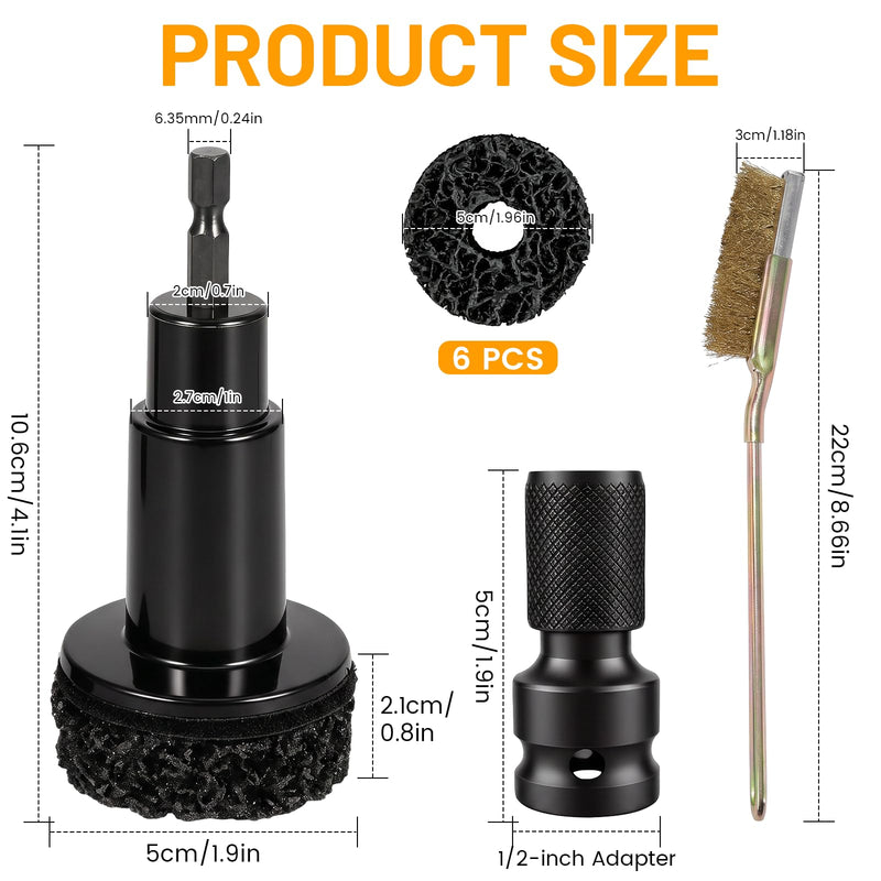 Wheel Bolt and Wheel Hub Grinder with 6 Grinding Wheels for Rims Rust Removal | Wheel hub cleaning tool, rim repair kit with rust brush, 1/2 inch impact wrench adapter, for cars, trucks, rims, rust removal