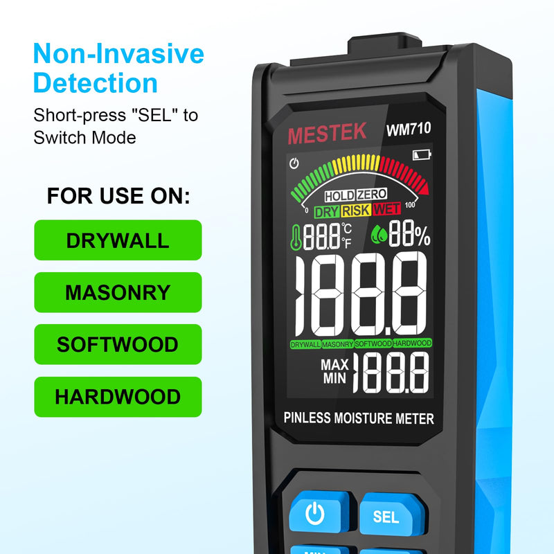 [Australia - AusPower] - MESTEK Pinless Wood Moisture Meters for Drywall, Water Leak Detector, Wall Moisture Tester for Lumber Concrete Building, Wall Moisture Sensor Digital Humidity Tester for Firewood 