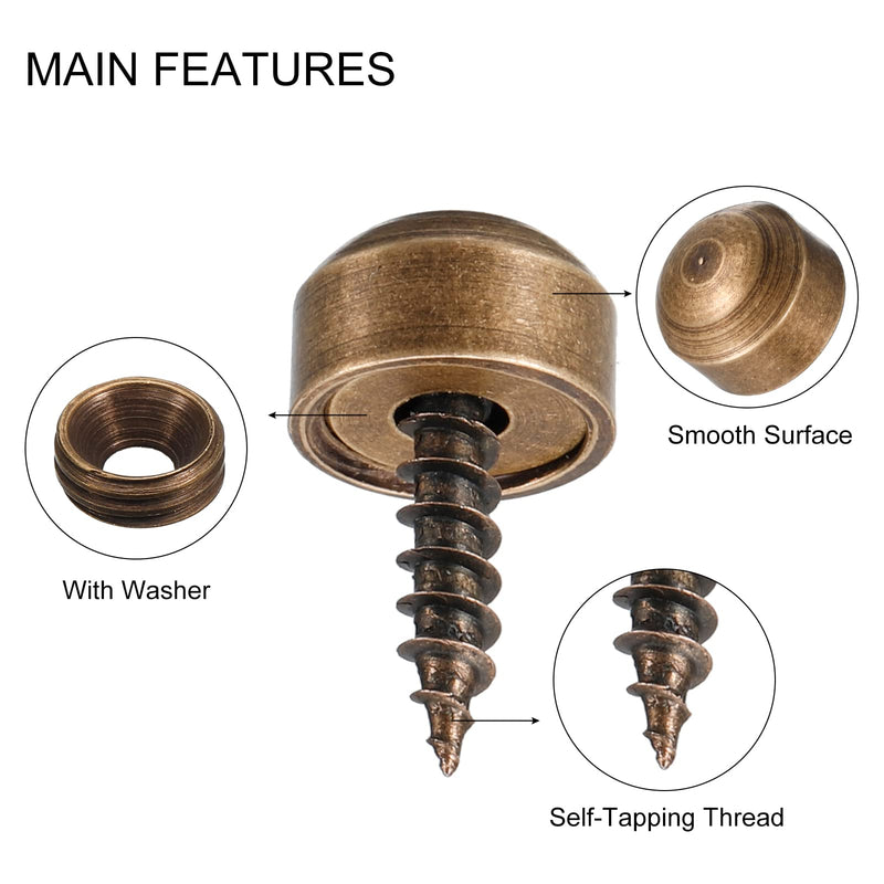 [Australia - AusPower] - uxcell 8Pcs Decorative Screws with Caps, 9mm Dia Brass Mirror Screws Mirror Fixing Screws Fasteners for Mirrors Tables Furniture, Bronze 