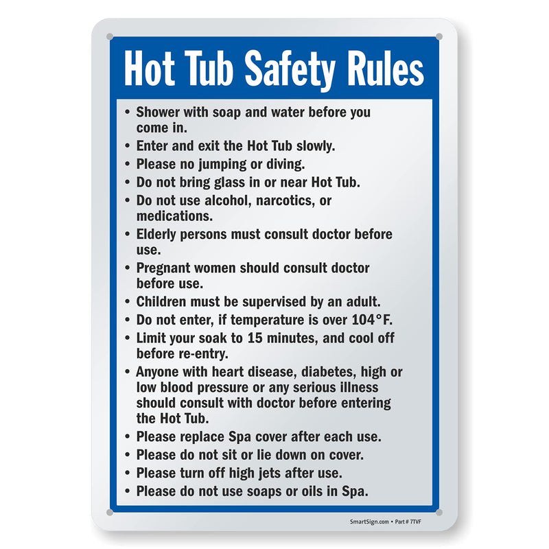 SmartSign-S-4896-Pl "Hot Tub Safety Rules" Sign | 10" x 14" Plastic - Black/Blue on White