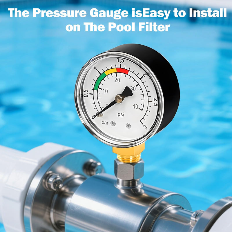 [Australia - AusPower] - Pressure Gauge Water Pressure Gauge 1/4 Inch Pressure Gauge Sand Filter System 0-3 Bar/Psi Precise Water Pressure Gauge for Pool and Fish Ponds 