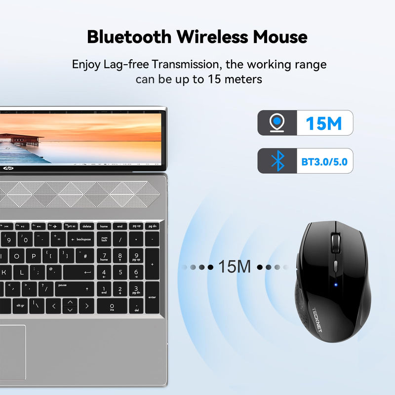 [Australia - AusPower] - TECKNET Bluetooth Mouse, 3200 DPI Computer Mouse, 2-Year Battery Wireless Mouse 6 Adjustable DPI, 6 Buttons Compatible with Laptop/Windows/Computer Black 