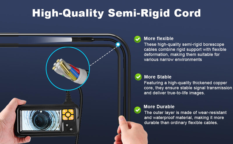 Endoscope Camera with Light, POLEDY 1080P HD Borescope, 8 Adjustable LED Light mit 4.3" IPS Screen Inspection, IP67 Waterproof 16.4ft Snake Camera, Semi-Rigid Cable Inspection Single Lens 4.3"