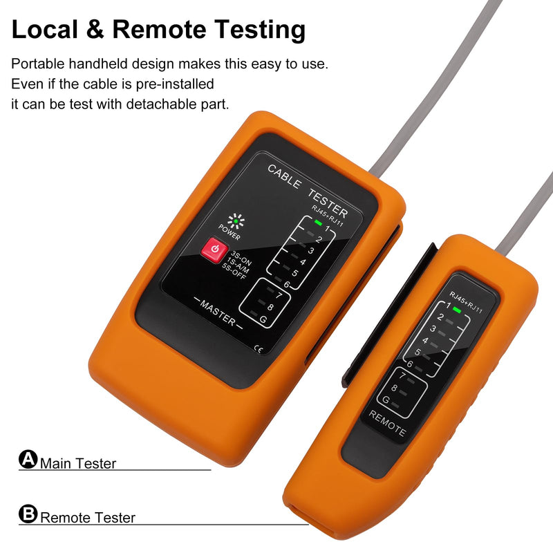 [Australia - AusPower] - Ethernet & Telephone Cable Tester, for RJ45/RJ11/RJ12 Network & Phone Lines, Compatible with Cat5/Cat5e/Cat6 Cables, with Clear LED Indicators & Silicone Case (Battery Not Included) 