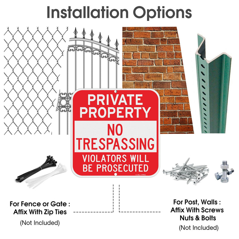 GicnKeuz Private Property No Trespassing Sign,12 x 12 Inches Violators Will Be Prosecuted Signs .040 Reflective Aluminum,Waterproof and Fade Resistant,2 Pre-drilled holes,Easy to Install, Indoors and Outdoors Use(4-pack) 12"x12"-4 Pack