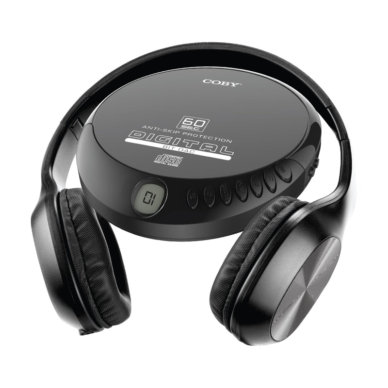 [Australia - AusPower] - Coby Portable CD Player with Foldable Headphones, 60-Sec Anti-Skip Compact Disc Player with Headset Bundle for Travel or Home Use 