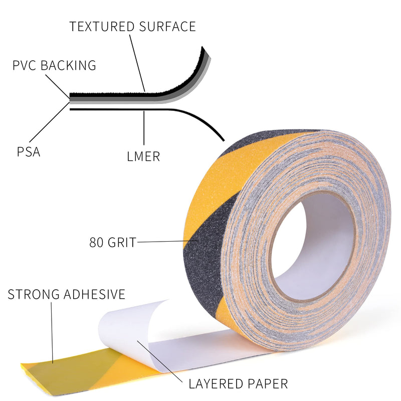 TAPEBEAR Safety Tape, 2inch x 60feet, Black/Yellow, Anti-Slip Adhesive Tape for Indoor Outdoor Steps Stairs, Waterproof, Strong Grip, Compatible with Plastic, Wood, Ceramic, Glass, Metal 2in x 60feet Yellow&Black 1