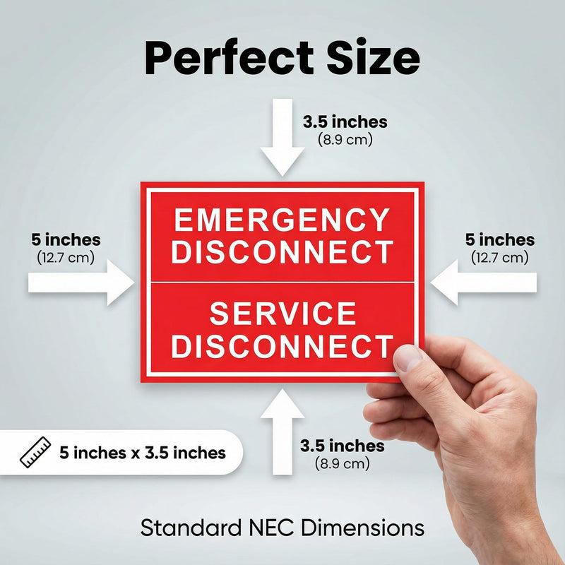 12 Pack Emergency Disconnect Sticker 5"x 3.5", NEC Compliant Solar Warning Label, Waterproof Vinyl Electric Panel Decals for Breaker Box & Service Disconnect, Outdoor UV Resistant 12 Pack (Standard)