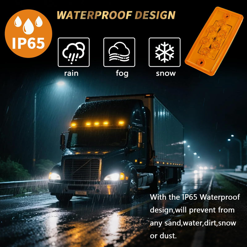 [Australia - AusPower] - 5pcs Rectangle 6 LED Amber Roof Top Clearance Marker Lights Cab Lights for Trucks Compatible with Freightliner/Volvo Heavy Duty Trucks & Trailers 