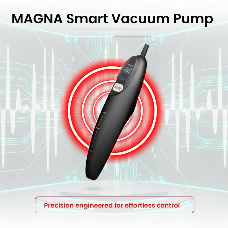 LeLuv Magna LCD Smart Handheld Electric Vacuum Pump Handle — USB-Rechargeable Precision Vacuum Controller with Manual & Smart Modes, with Release Safety, Professional Vaccum Tool - Black Silicone