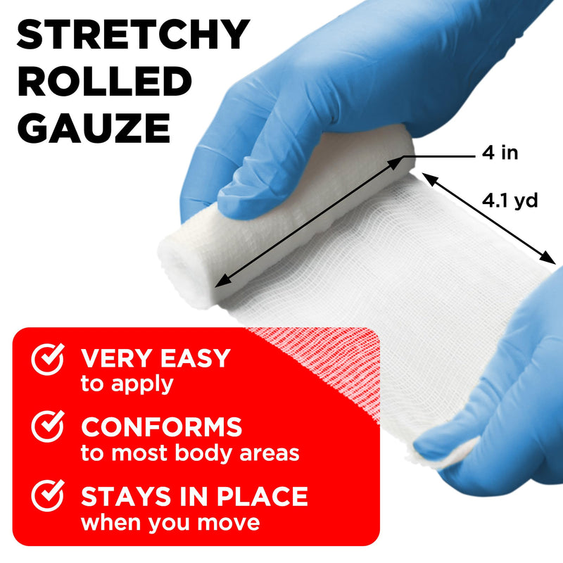 [Australia - AusPower] - Premium Gauze Rolls - (24 Pack) - 4" x 4.1yd Breathable Rolled Gauze - Individually Wrapped + Bonus Tape - First Aid Conforming Gauze Wrap Roll for Wounds 