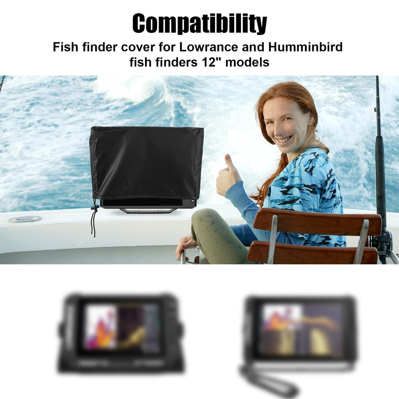 Fish Finder Cover for Lowrance Humminbird 12-Inch Fishfinder, Waterproof 210D Oxford Fabric Depth Protector Cover Accessories with Silver Coating & Drawstring to Protect Screen and Device 14.57x9.45x4.72"