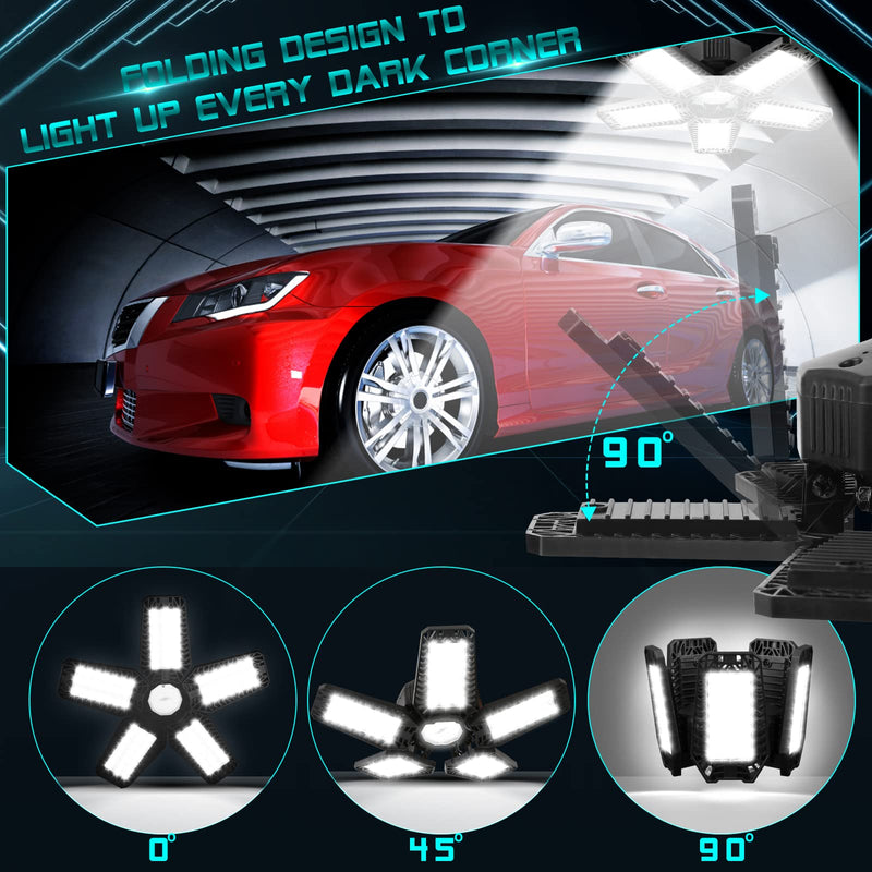 [Australia - AusPower] - LED Garage Lights - 160W 16000LM 6500K Garage Lights Screw in LED Garage Ceiling Lights with 5+1 Deformable Panels, Garage Lights Ceiling LED for Garage, Workshop, Basement Support E26/E27 (1) 1 