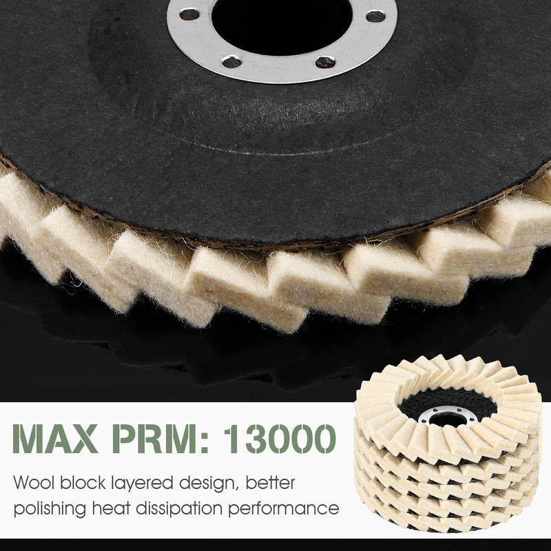[Australia - AusPower] - 8 Pcs Wool Polishing Wheel Disc and Polishing Compounds Set Includes 5 Pcs Thicken Arbor Buffing Wheel 3 Pcs Buffing Compound 4 1/2 x 7/8 Inch Felt Flap Disc for Angle Grinder, Multi Surface 