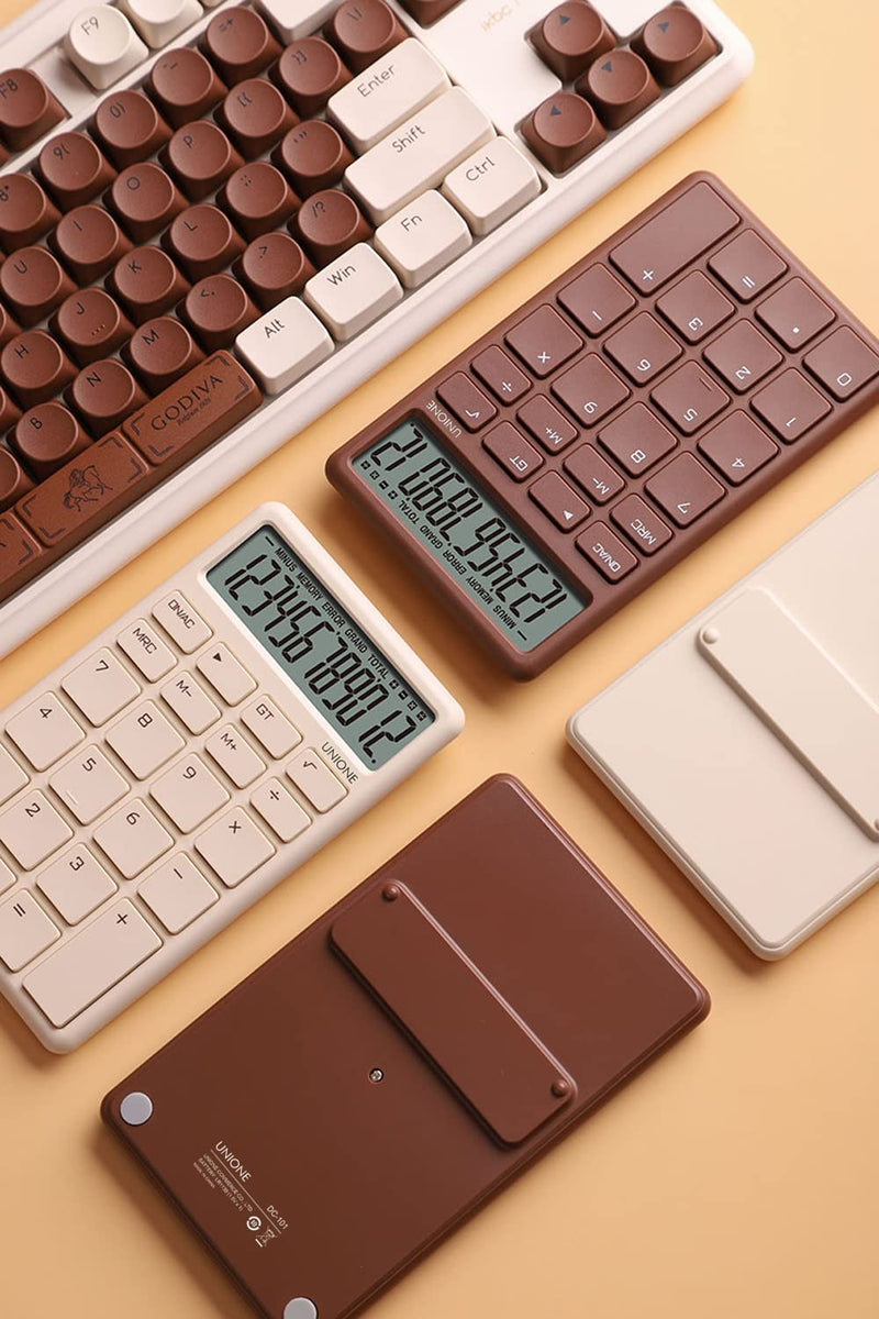 [Australia - AusPower] - Pocket & Desktop Beige Calculator with a Bright LCD, Dual Power Handheld Desktop. Color. Business, Office, High School 