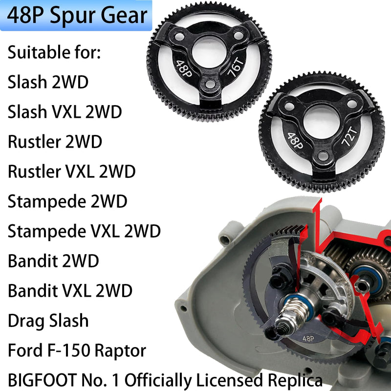 [Australia - AusPower] - RC 48P 72T & 76T Spur Gear Hardened Steel Spur Gear Upgrades Part for Traxxas 1/10 Slash Stampede Rustler Bandit 2WD VXL XL-5 F-150 SVT, (72T & 76T) 