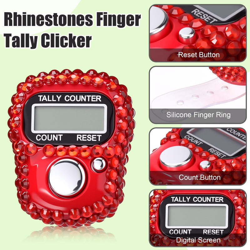 Simgoing Electronic Finger Counter Rhinestones Hand Tally Clicker Tasbeeh Counter Bulk Resettable for Golf Gifts Counting Goods Lap Knitting Bling Accessories Multicolor 10
