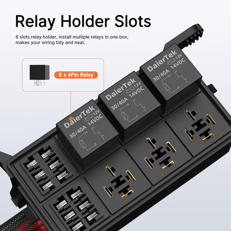 [Australia - AusPower] - DaierTek 12V Relay Box 6 Way12 AWG Pre-Wired Waterproof Relay Box 6 Slot ATC/ATO Fuse Relay Block Universal Relay Panel for Automotive Car Marine Boat 6 Relay 6 Fuse Pre-Wired 