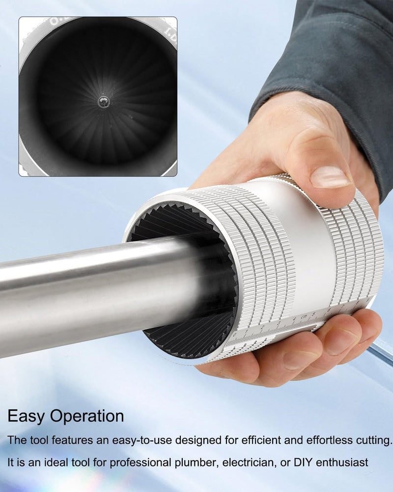 Tube Deburring Tool, 1/4" to 1-1/4" Inner/Outer Pipe Reamer, Stainless Steel Plumbing Tool for Smoothing Reaming Copper PVC Metal Brass Aluminium Pipes