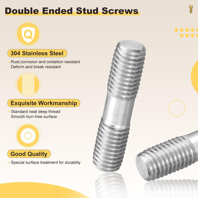 [Australia - AusPower] - METALLIXITY Double End Threaded Stud Screw(M10 x 200mm) 2Pcs, Equal Thread Length Rods & Studs 304 Stainless Steel - for House Maintenance Craft Loom, Silver Tone M10 x 200mm 2 
