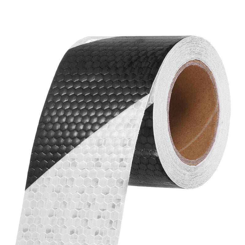 MECCANIXITY Reflective Tape, 2 Inch x 16 ft Warning Safety Sticker Night Reflectors Self-Adhesive Trailer Reflector Twill Tape for Cars Trucks Trailer, Black White 2 Inch x 16 Feet