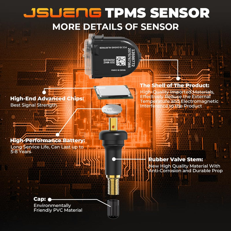13598772 TPMS Sensor, GM Tire Pressure Monitoring System Sensor for Chevy Silverado Buick Cadillac GMC Hummer Saturn SAAB, 315mhz Replaces 13586335 13598771 13581558 Set of 4 4 pieces - 13598772