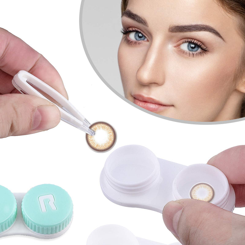 [Australia - AusPower] - Contact Lens Case，Portable Travel Contact Lens Box with Mirror Tweezers Remover Tool Solution Bottle for Travel & Home D-Rose Gold 