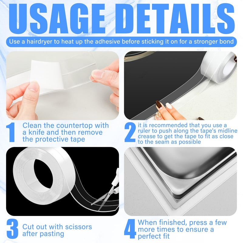 [Australia - AusPower] - Clear Caulk Tape 10.5' x 1.5'' Waterproof Self Adhesive Caulk Strip Bathtub Sealant Tape Caulking Tape Sealing Strip Oil Proof Bathroom Caulk for Kitchen Floor Wall Edge Protector(PVC) PVC Clear 