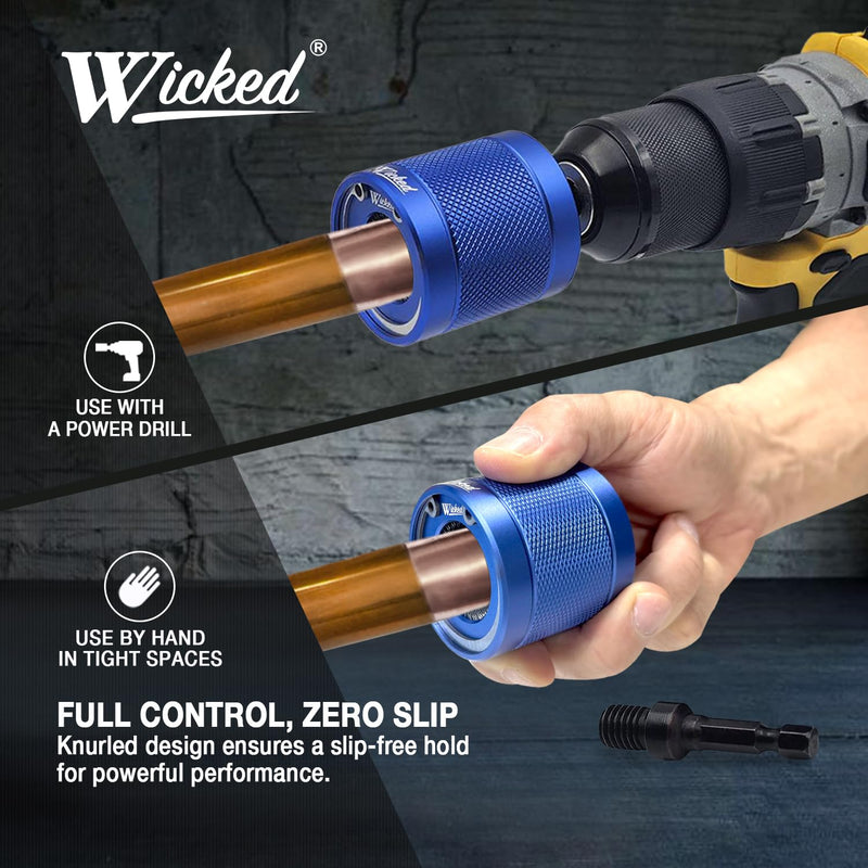 WICKED 1/2’’ Copper Pipe Cleaner, The Original Fully Repairable Extreme Duty, Professional Plumber’s Tool, Industrial Strength Aircraft Grade Aluminum, Tradesmen Quality/Durability 1/2" Single Brush