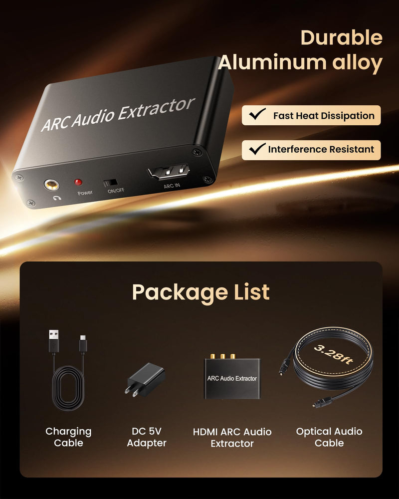 [Australia - AusPower] - HDMI ARC Audio Extractor, 192KHz HDMI ARC Audio Adapter Converter Splitter to Optical TOSLINK SPDIF + RCA L/R+ Coaxial and Analog 3.5mm Stereo for Soundbar HDTV Speaker Amplifier Headphones Black 