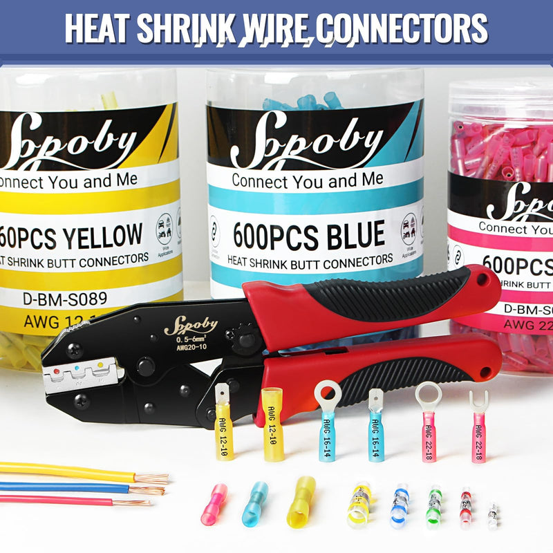 680PCS Heat Shrink Butt Connectors, Sopoby Marine Grade Electrical Wire Connectors Kit, Tinned Red Copper Insulated Waterproof Crimp Terminals Butt Splice for Cable,Boat,Wiring