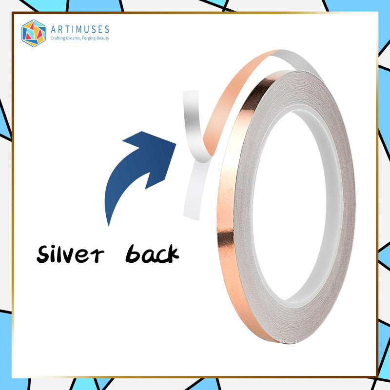 ARTIMUSES 7/32 Inch Silver Backed Copper Foil Tape for Stained Glass,36 Yards (2Rolls) 7/32 in