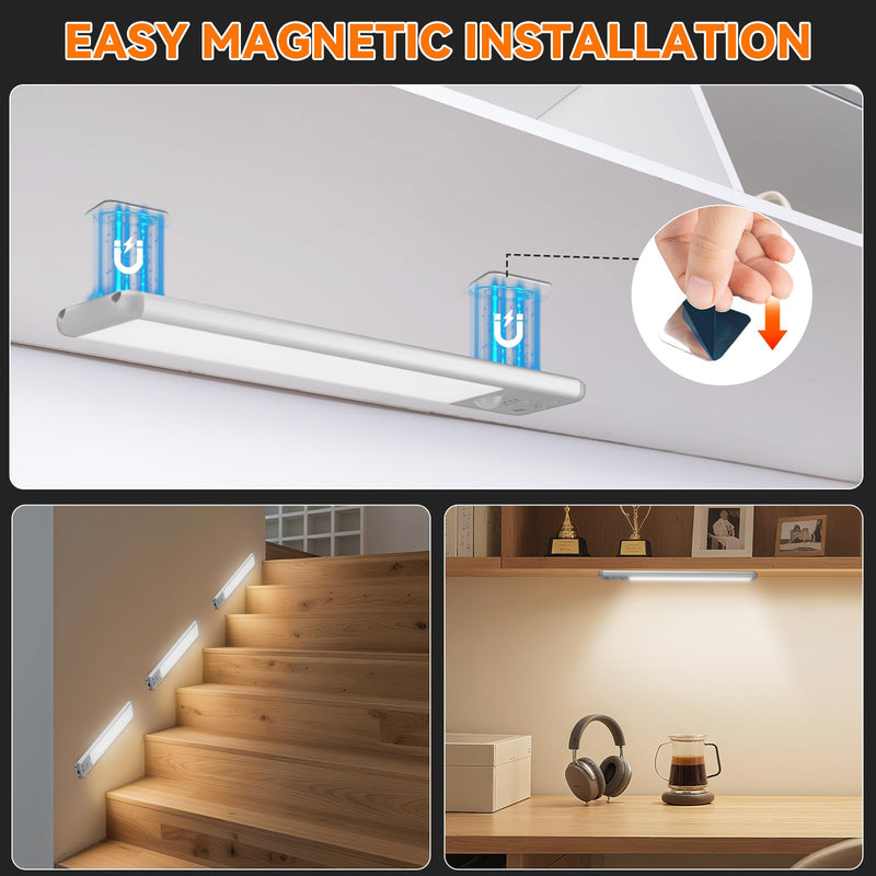 [Australia - AusPower] - Under Cabinet Lighting Wireless, 15inch Rechargeable Motion Sensor Light Indoor, 3 Color Closet Light Battery Operated with LED Power Display, Magnetic Under Counter Lights for Kitchen, Home (3Pack) 3Pack-15inch 