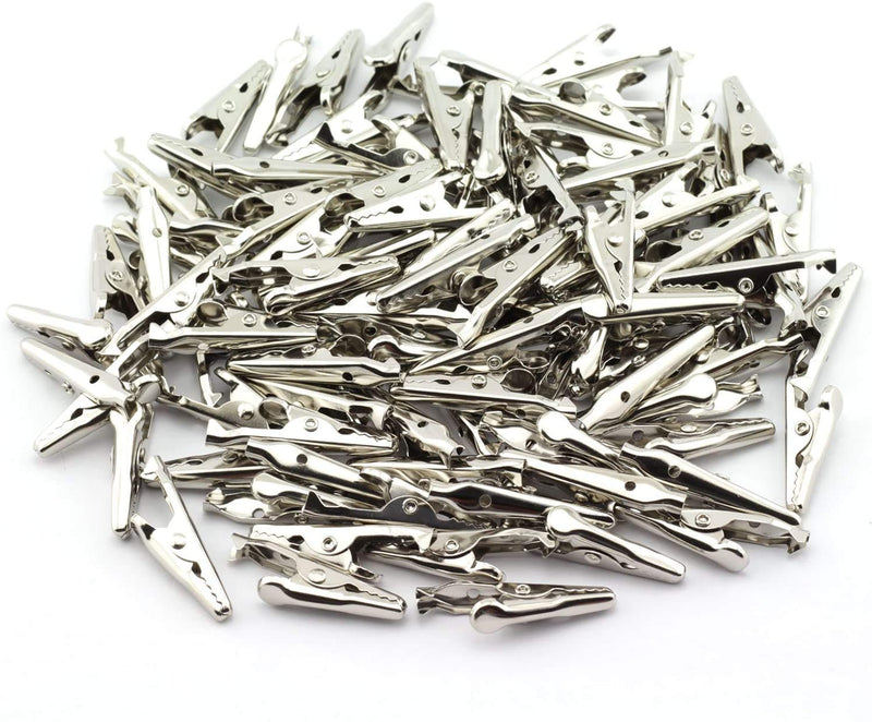 [Australia - AusPower] - Multipurpose Metal Mini Alligator Clips for Battery Test Lead Steel Crocodile Clamps, Place Card Holder,Silver Tone Nickel Plated Large/Midium/Small/Mini (51/45/35/28mm) 4 Sizes/100PCS All sizes 
