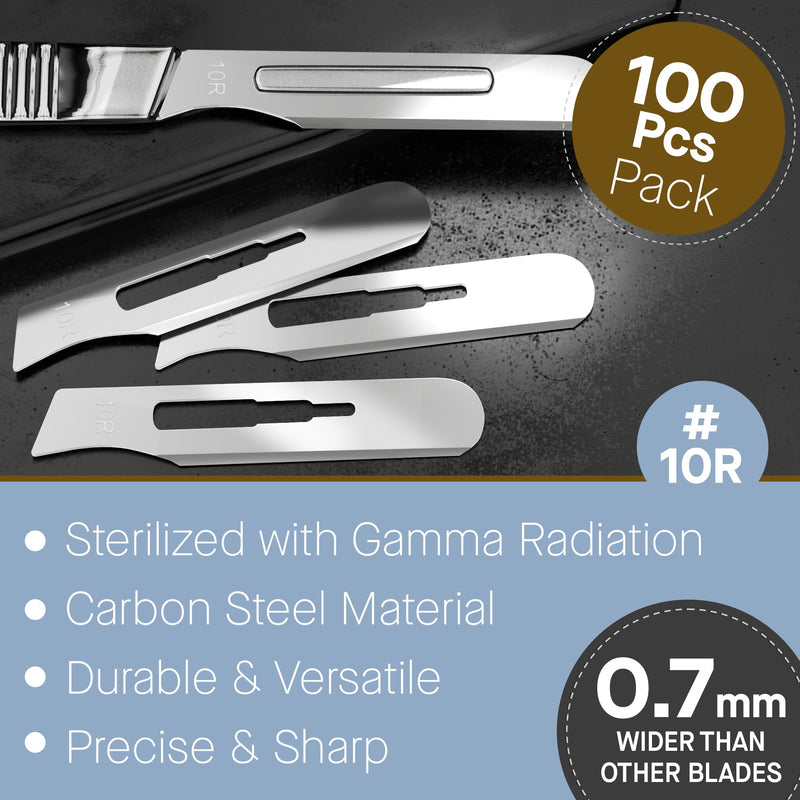 [Australia - AusPower] - 10r Blades Dermaplaning 0.7mm Extra Wide Pack of 100 Surgical Blades 10r, Size 10r Scalpel Blades, High Carbon Steel Dermablade Dermaplane Blades 10r Individually Wrapped Disposable 10r Blade Sterile 