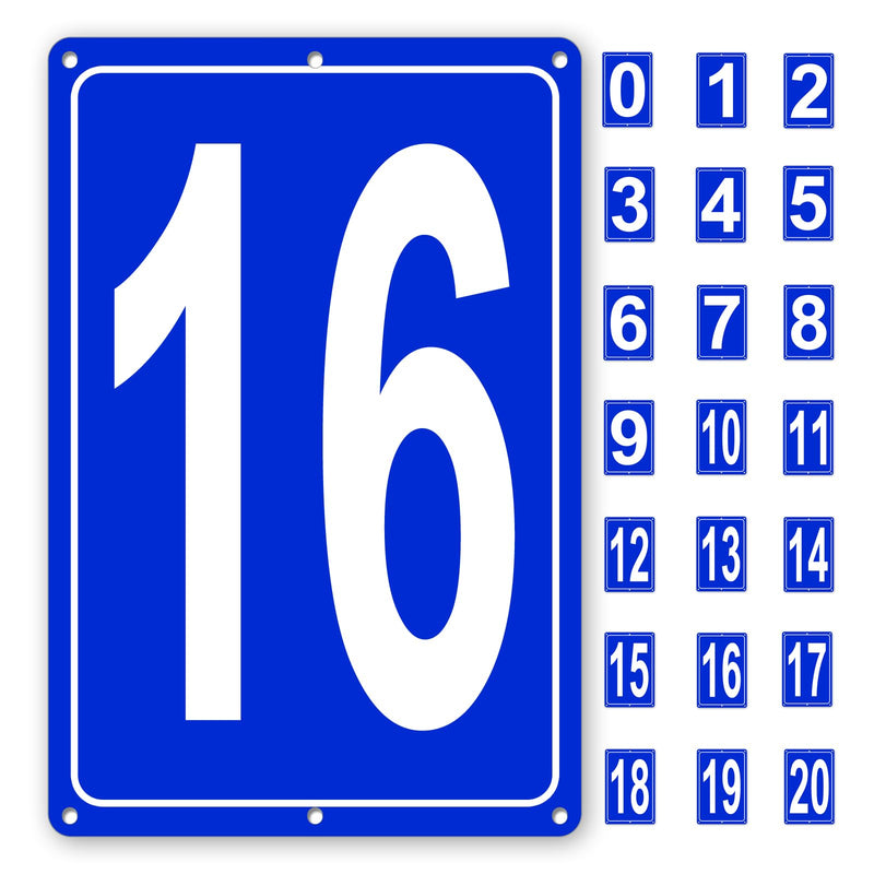 Numbered Sign 16, Aluminum Number Signs for Tennis Court, 12x8 inches Signage for Parking Lots and Public Spaces, Weatherproof and Easy to Install Metal Signs 12" x 8" BLUE Numbered Sign 16