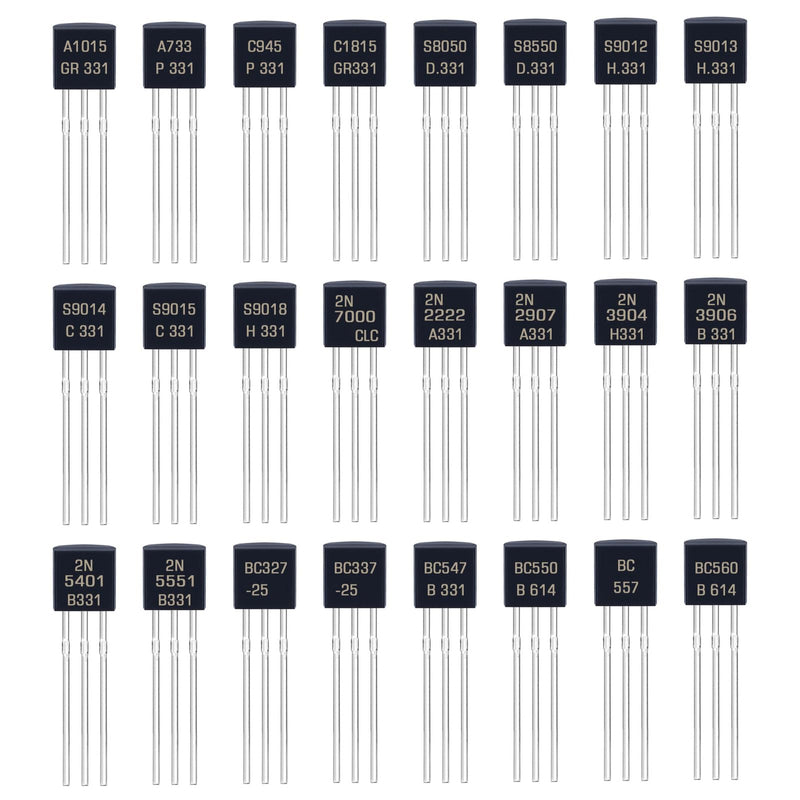 24 Values Transistor Set PNP NPN Transistors A1015 A733 C945 C1815 S8050 S8550 S9012 S9013 S9014 S9015 S9018 2N7000 2N2222 2N2N2907 2N3904 2N3906 2N5401 2N5551 BC327 BC337 BC547 BC550 BC557 BC560