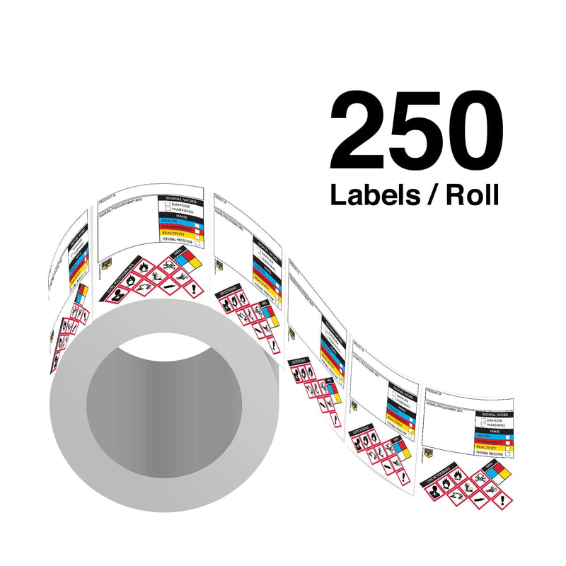 Safety Data Sheet Stickers/MSDS Stickers, 3" x 4", Roll of 250, Tough Tear-Proof, Right To Know- Chemical Identifying and Marking Sticker Decals 1 Pack
