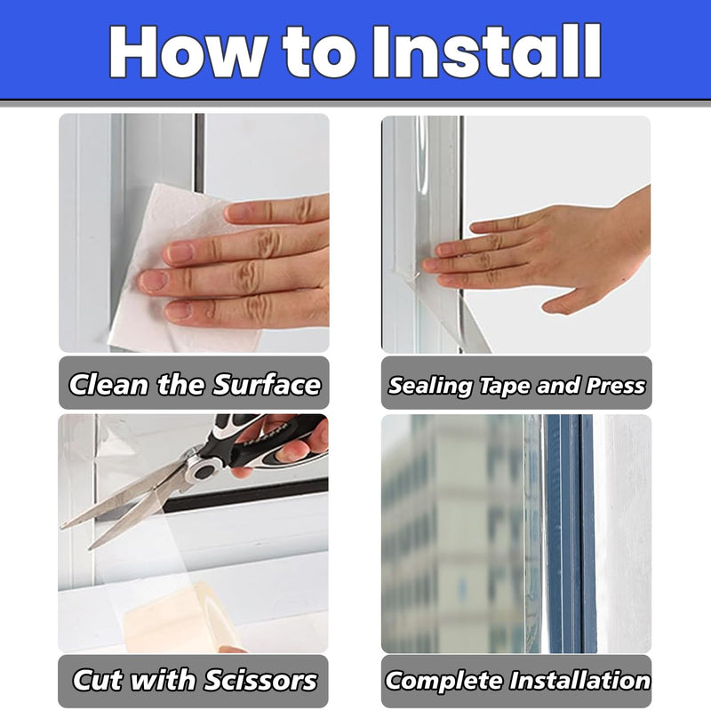 Window Weather Sealing Tape 2 Inch x 33 FT Weather Stripping Residue-Free Clear Window Draft Isolation Sealing Film Caulk Tape for Doors and Shower Glass Gaps Bathroom 2in X 33 FT X 7.87Mils Thickness