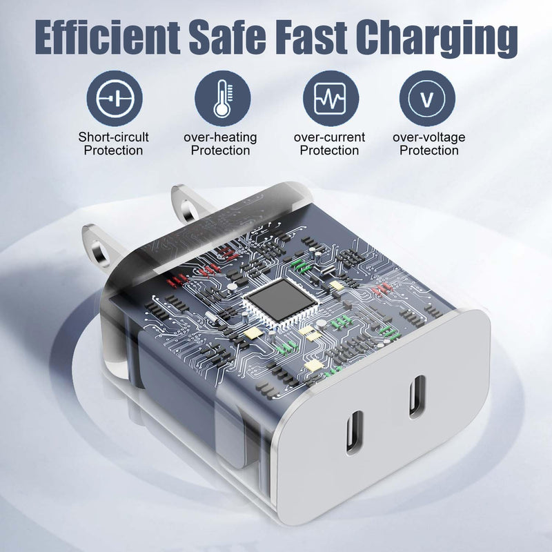 iPhone 17 Air/16e/15 Pro Max Charger Fast Charging, 2Pack 20W Dual USB C Fast Charger Block 10FT Long USB C to C Charging Cable Cord for iPhone 17/17 Pro/17 Pro Max/16 Pro Max/15 Pro/15 Plus/iPad Pro White 2Pack（10FT C-C） 2
