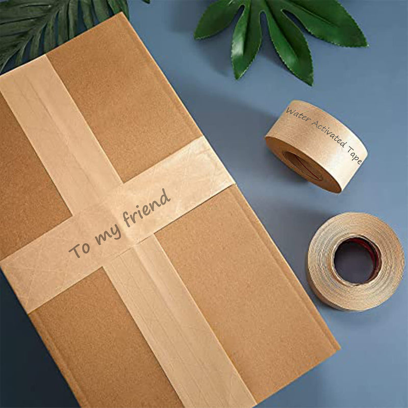 TooCust Water Activated Tape Fiber Reinforced Packing Tape Kraft Tape 2”X 165 feet Per Roll Brown Tape Gummed Paper Tape for Heavy Duty Packaging and Shipping Writable Eco-Friendly Biodegradable 1