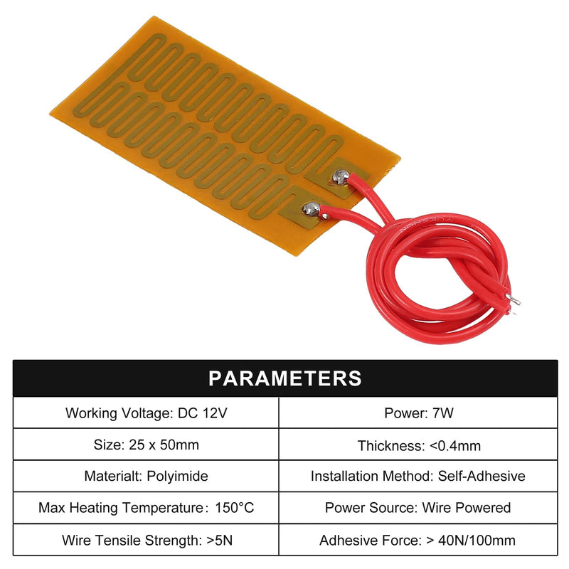 6pcs Film Heater Plate Adhesive Pad 12V 7W 25mmx50mm PI Heating Elements Film Strip Heater Adhesive Polyimide Heater Plate