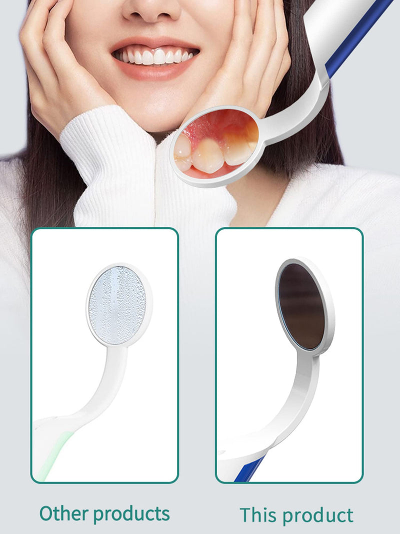 [Australia - AusPower] - 2 Pieces Dental Mirror with Light - LED Lighted Teeth Inspection Mirror, Anti Fog Curve Angle Mouth Mirrors Dentist Oral Assistant Care Tool Accessories (Blue) Blue 