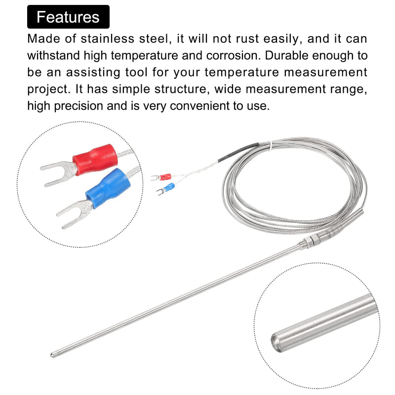 [Australia - AusPower] - MECCANIXITY K Type Thermocouple Probe Waterproof Temperature Controller Sensor Stainless Steel 32 to 1112°F (0 to 600°C) 5x250mm 10ft 