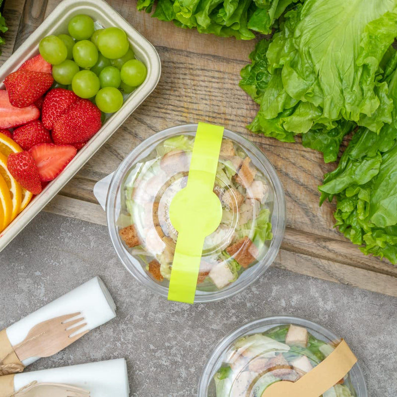 Restaurantware RW Base 12 x 1.5 Inch Packaging Bands 100 Self-Adhering Belly Bands - Disposable Strong Green Paper Label Stickers For Packaging Supplies Keeps Take Out Containers Sealed Eco Green 12 inches x 1.5 inches