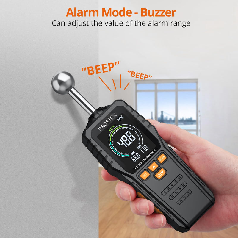 [Australia - AusPower] - Proster Moisture Meter - with Color LCD Alarm Function Hold Function Moisture Meter for wall,wood,masonry,concrete,plaster,building materials 5-40mm Analysis depth Spherical 